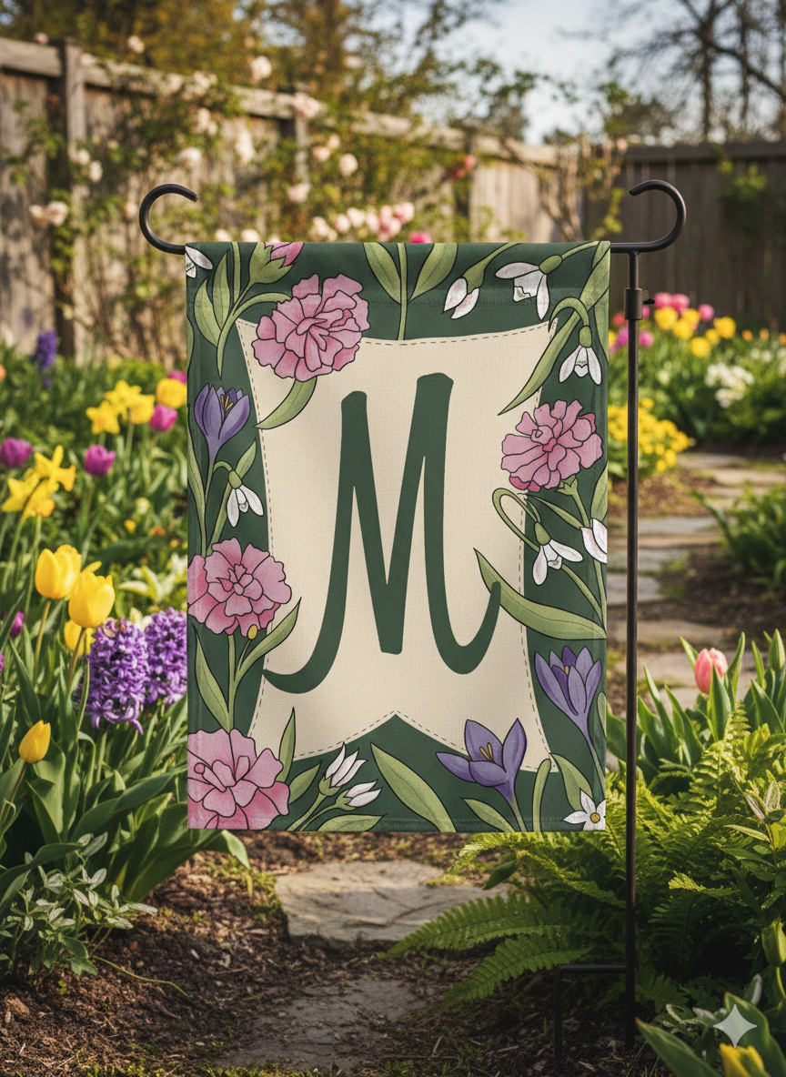 Personalized Floral Monogram Garden Flag