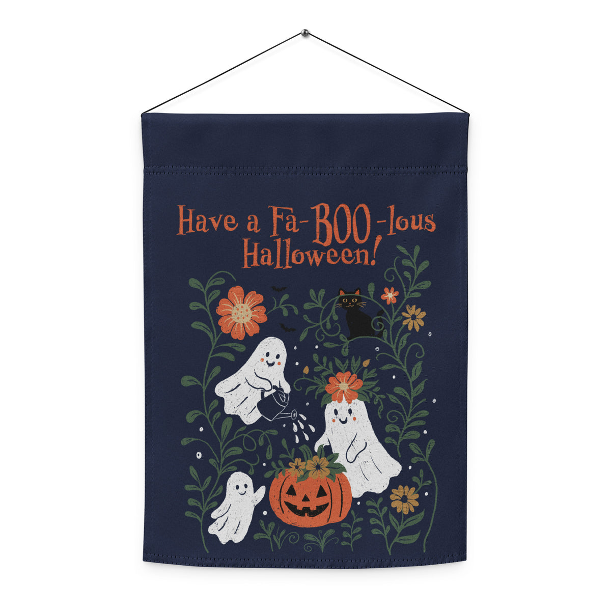 Fa-BOO-lous Halloween Garden Flag — Gardening Ghosts & Black Cat