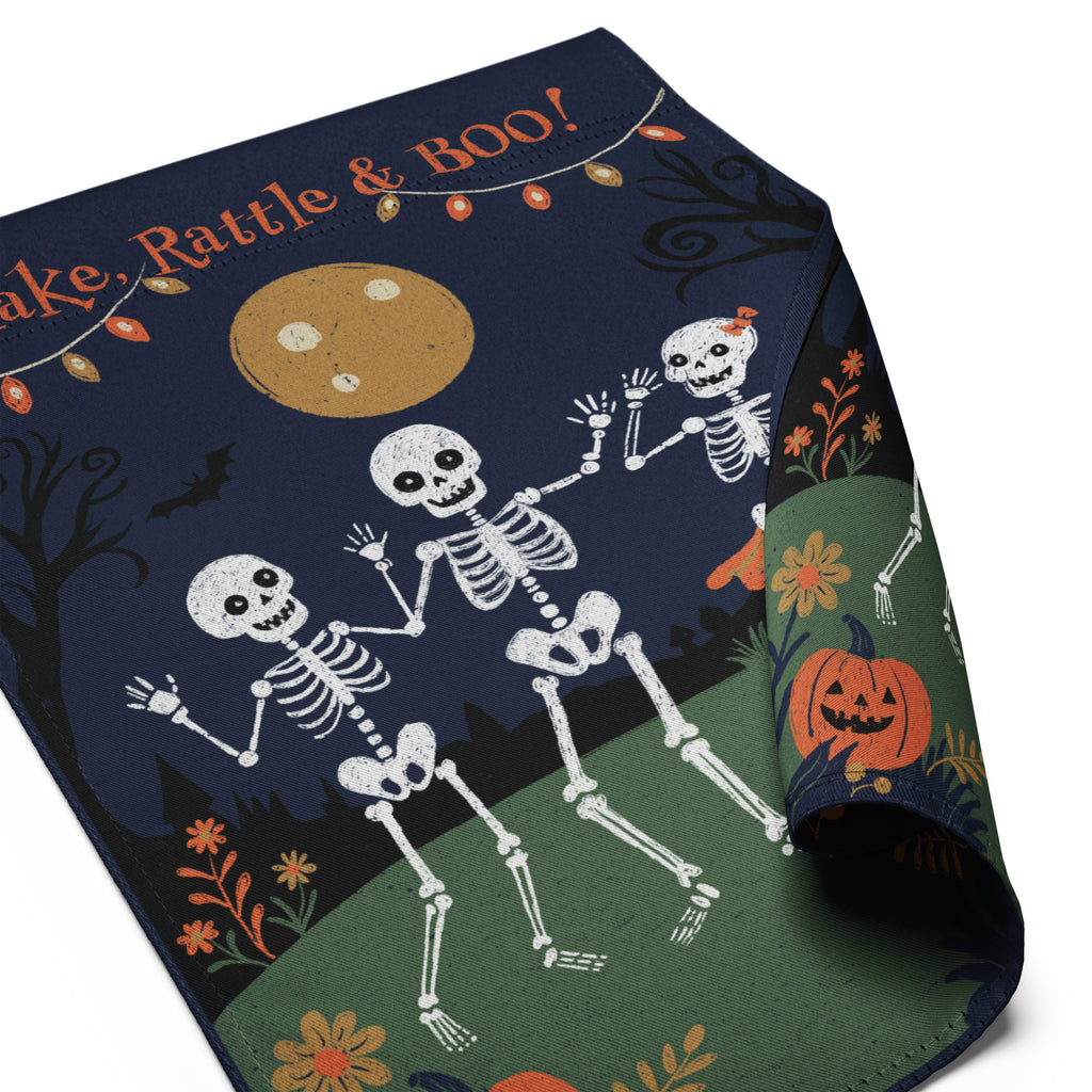 Shake, Rattle & Boo Halloween Garden Flag — Dancing Skeletons