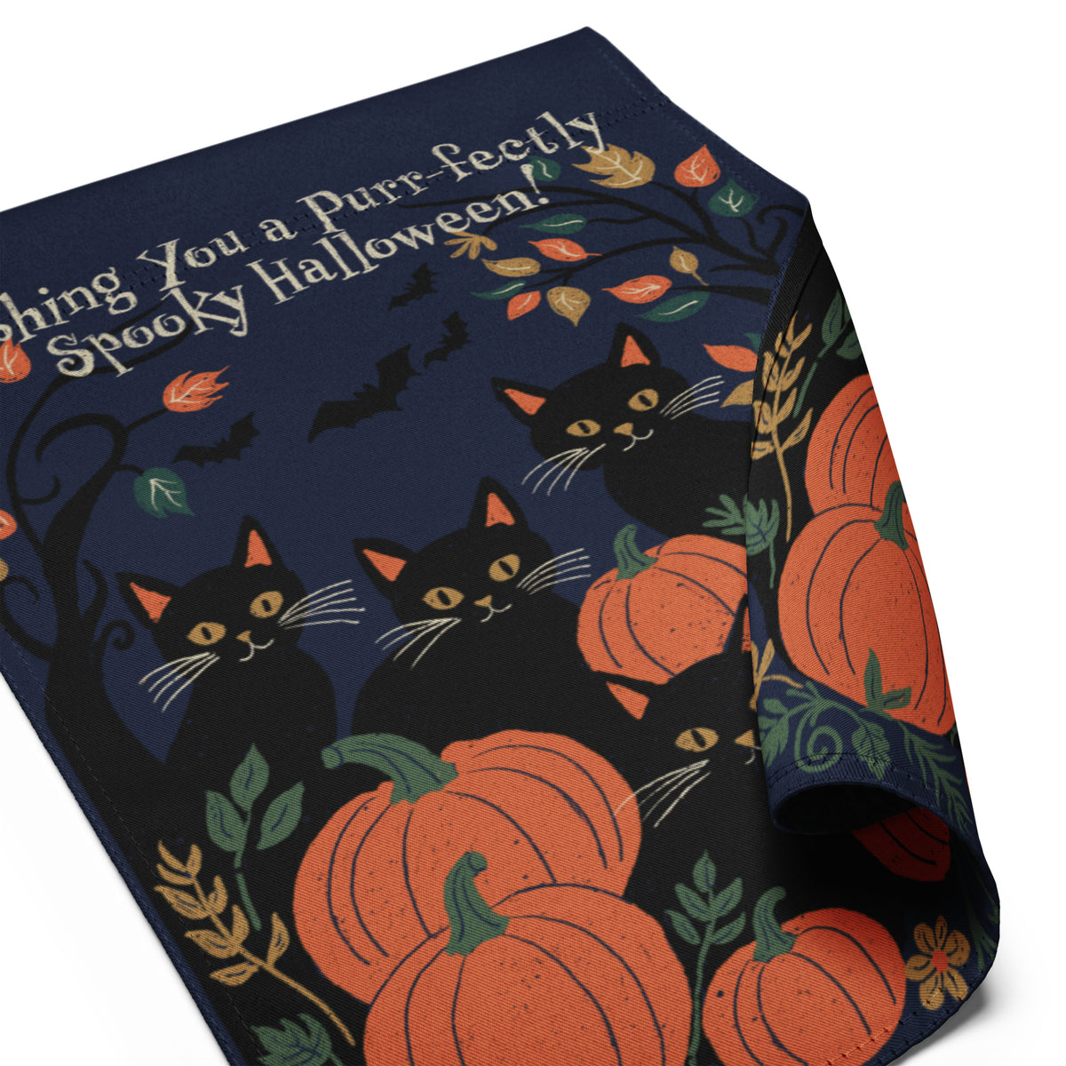 Purr-fectly Spooky Halloween Garden Flag — Black Cats & Pumpkin Patch