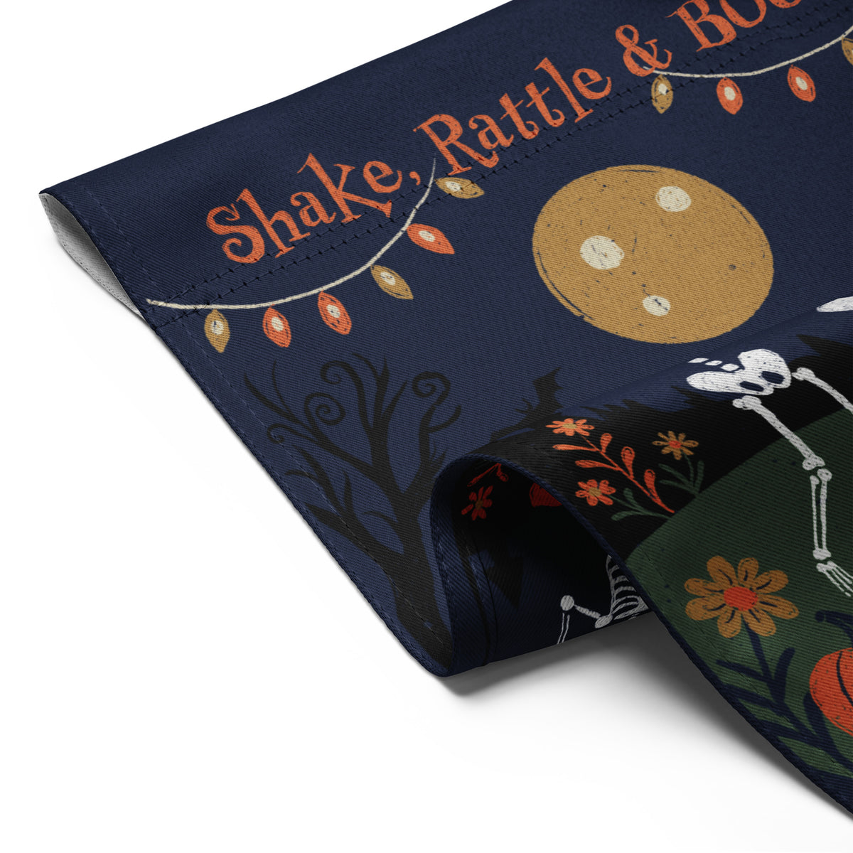 Shake, Rattle & Boo Halloween Garden Flag — Dancing Skeletons